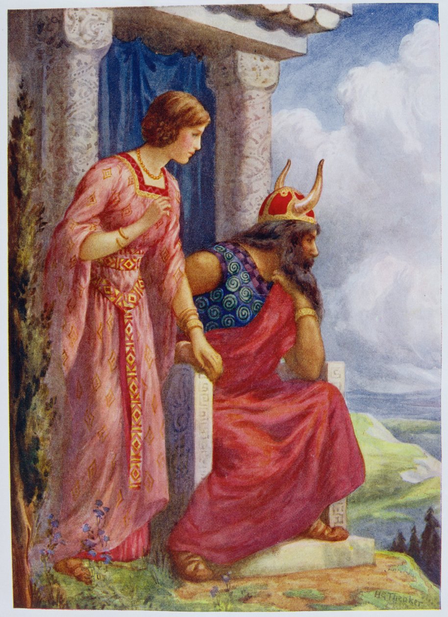 "Odyn i Frigga" z książki "Asgard and its King" zilustrowanej dla "Children