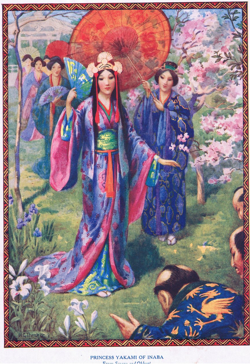 Księżniczka Yakami z Inaby (z Susano i Ohkuni) (litografia) autorstwa Harry George Theaker