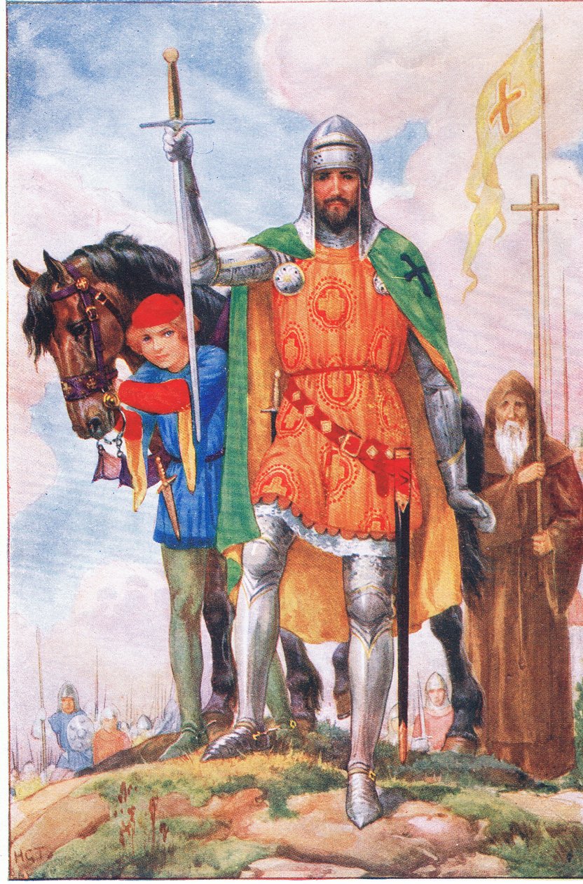 Wielki Mistrz Alicantary i pustelnik (z Wielkiego Mistrza Alcantary), ilustracja z "Tales of Alhambra", ok. 1940 r. (kolorowa litografia) autorstwa Harry George Theaker