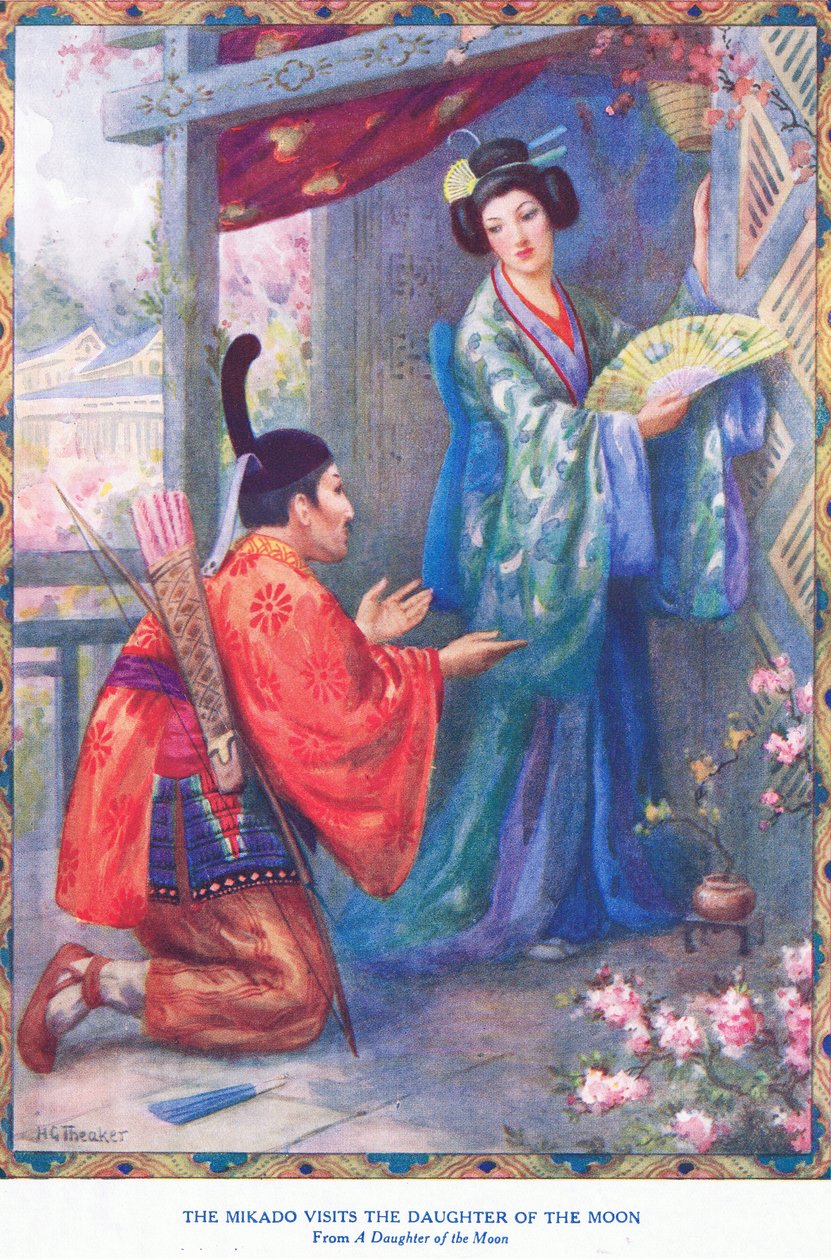 Mikado odwiedza Córkę Księżyca (z Córki Księżyca) (litografia) autorstwa Harry George Theaker