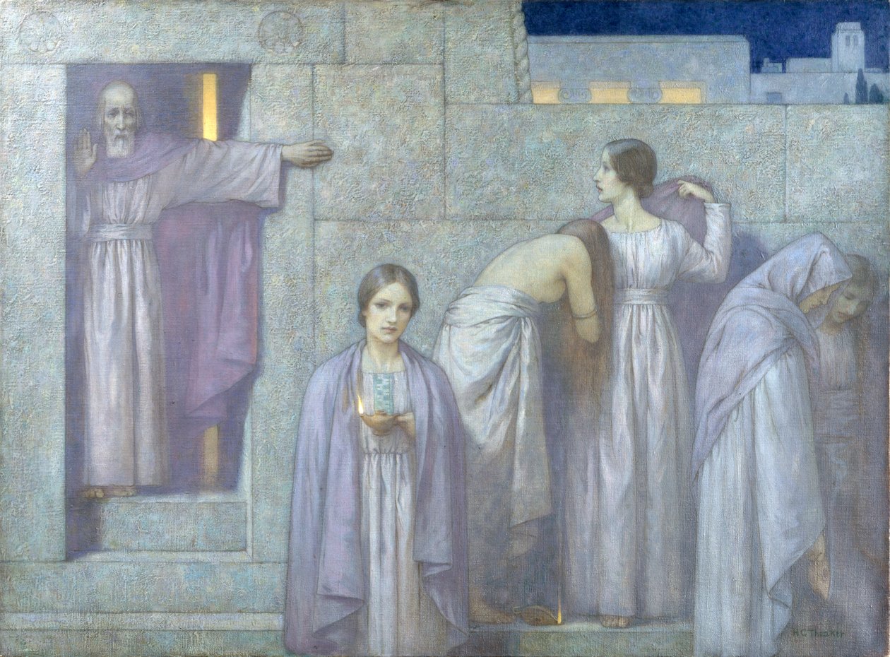 Mądre i głupie panny (olej na płótnie) autorstwa Harry George Theaker