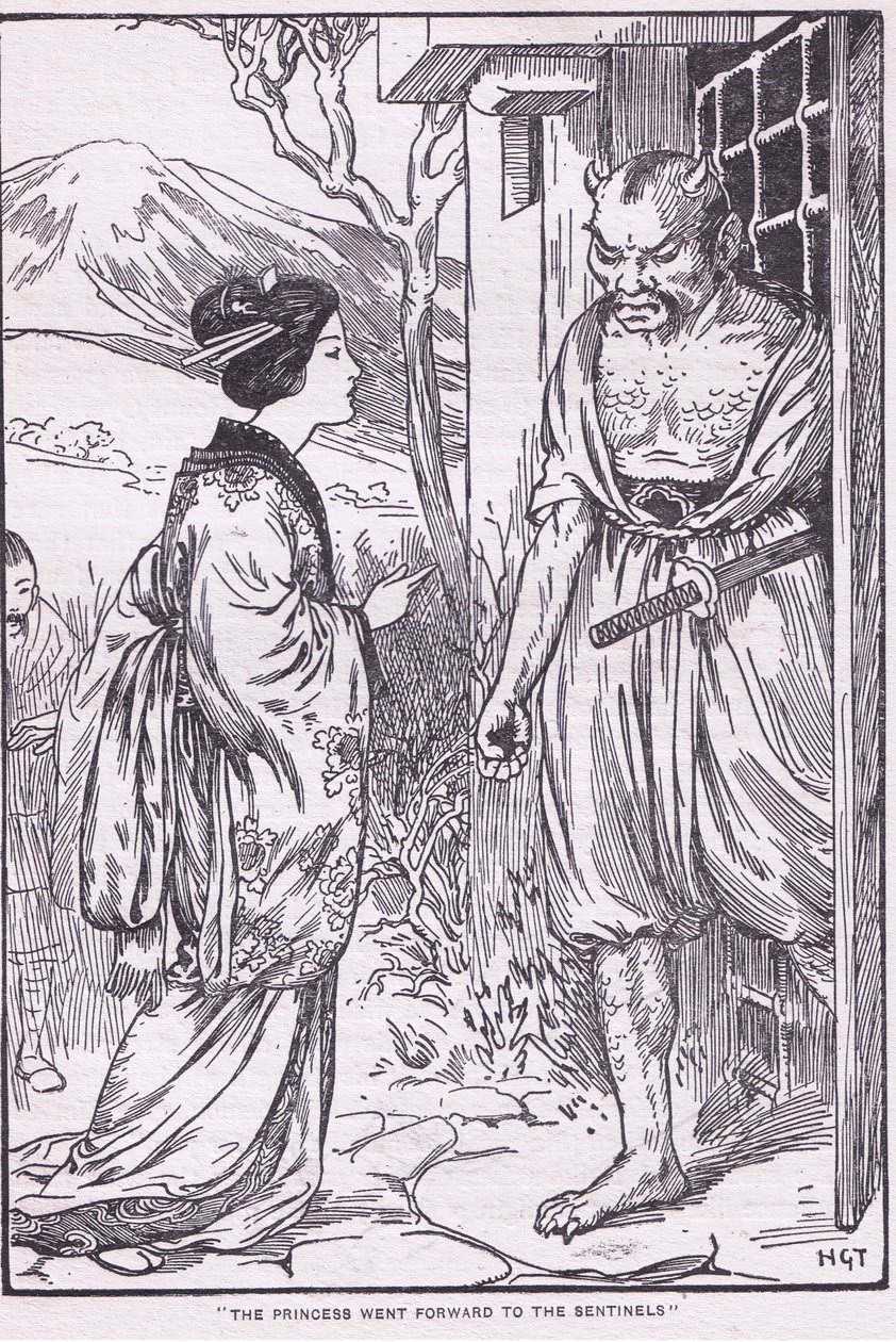 Księżniczka podeszła do Sentineli (litografia) autorstwa Harry George Theaker
