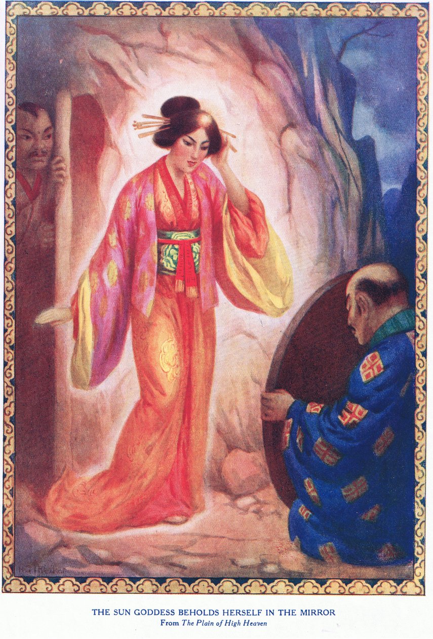 Bogini słońca przegląda się w lustrze (z Równiny Wysokiego Nieba) (litografia) autorstwa Harry George Theaker