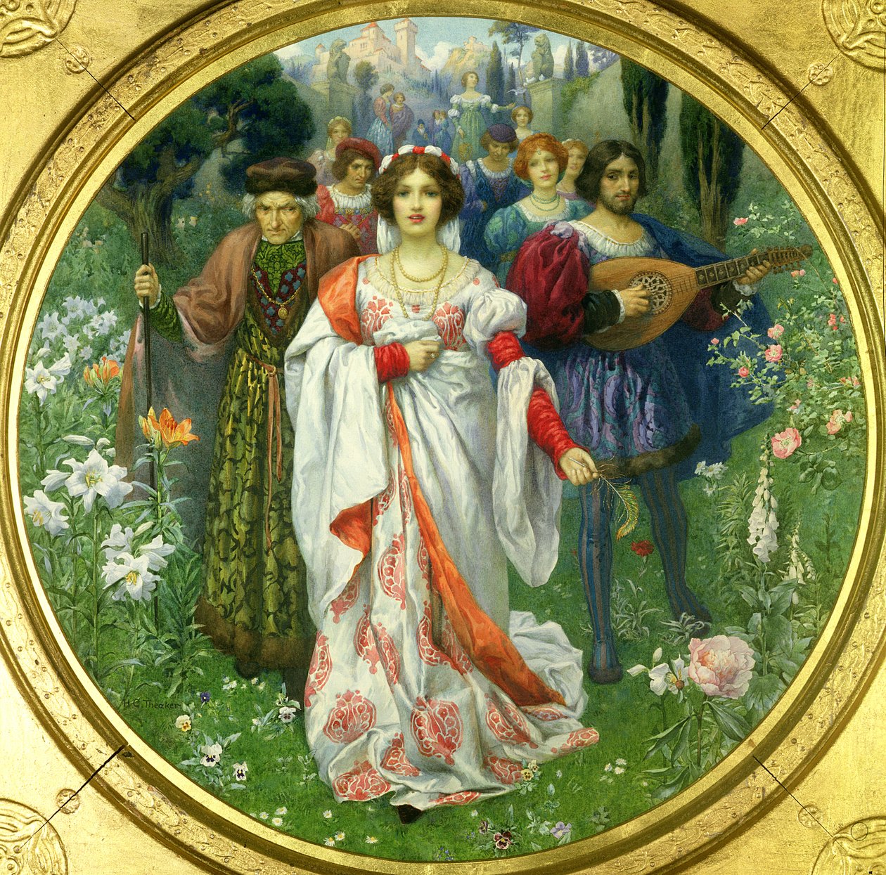 "Kiedy królowa, dawno martwa, była młoda" (akwarela) autorstwa Harry George Theaker