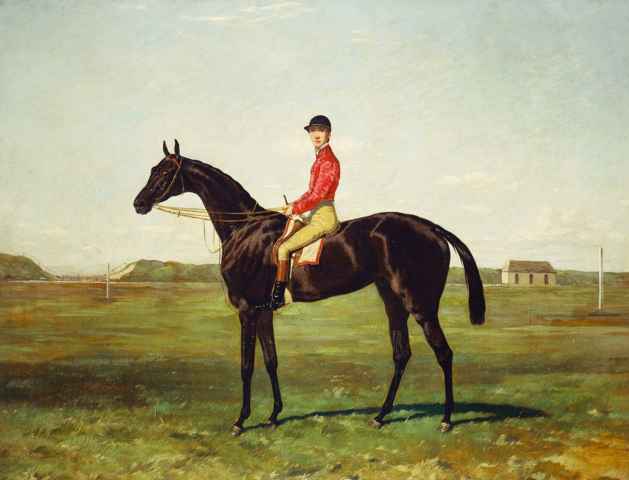 Koń wyścigowy z dżokejem na torze wyścigowym w Newmarket autorstwa Harry Hall