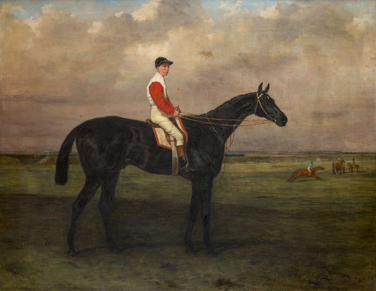 Chippendale-A Racehorse z dżokejem na torze wyścigowym Newmarket, ok. 1874 (olej na płótnie) autorstwa Harry Hall