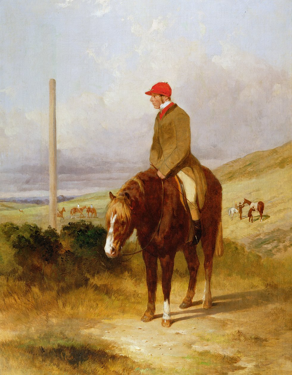Nat Flatman (1810-60) na swoim kucyku przed początkiem 1844 Chesterfield Stakes, 1844 autorstwa Harry Hall