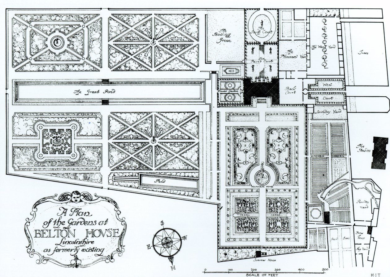 Plan ogrodów w Belton House, Lincolnshire, jak dawniej, c.1900 autorstwa Harry Inigo Triggs