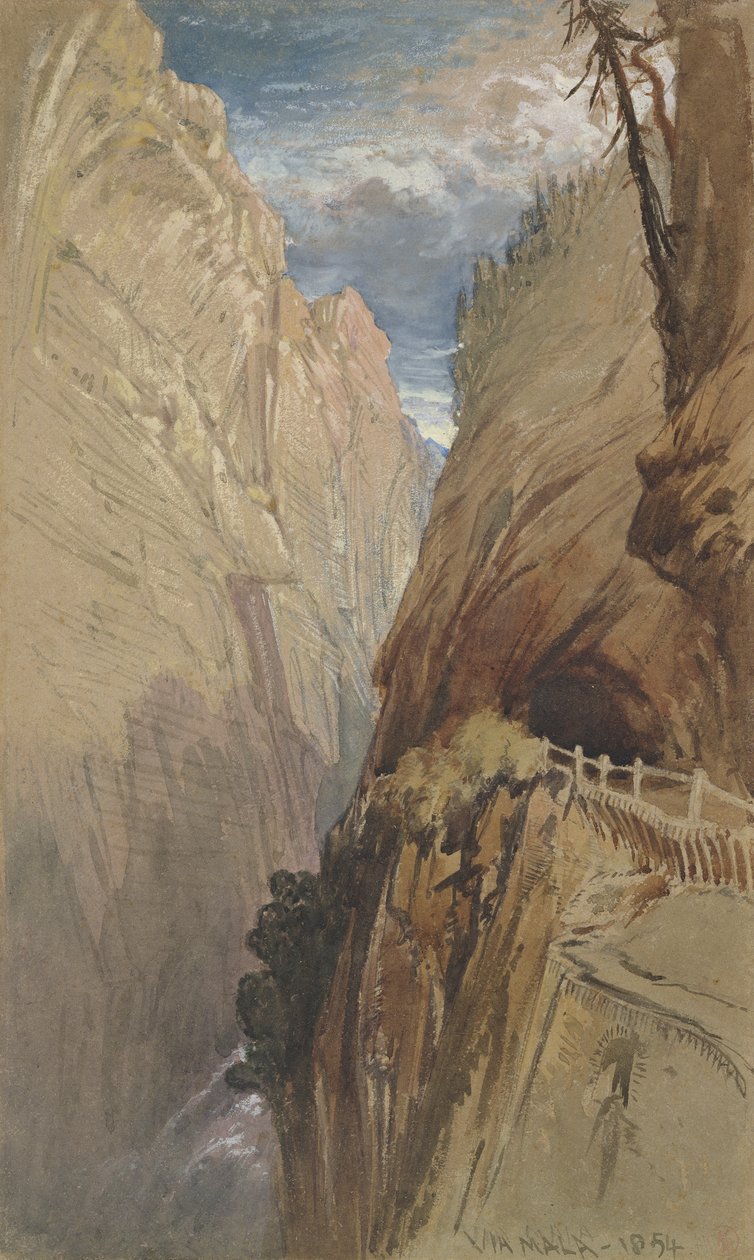 Via Mala, Szwajcaria, 1854 (toaleta i kolor nadwozia na szarym papierze) autorstwa Harry John Johnson