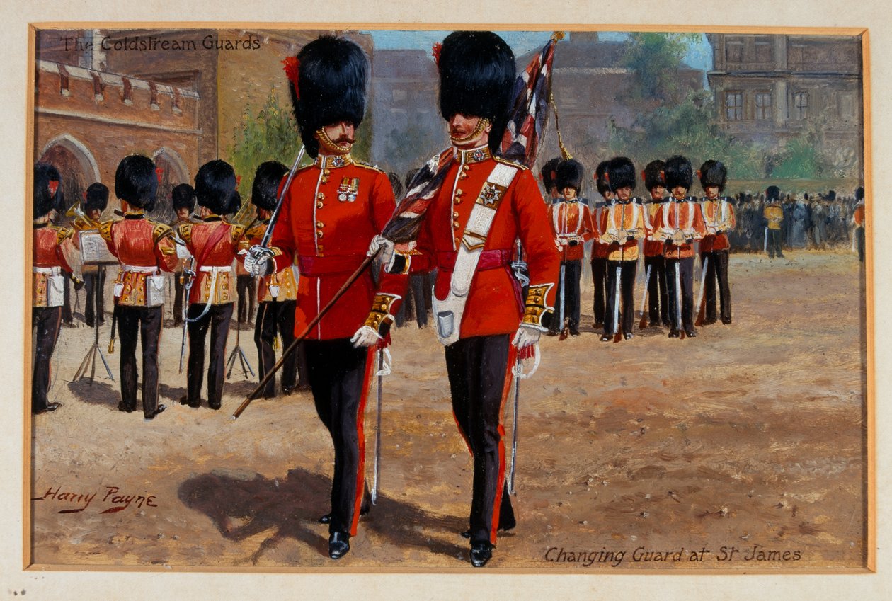 Straż Coldstream Zmiana warty w St James, 1905 circa autorstwa Harry Payne
