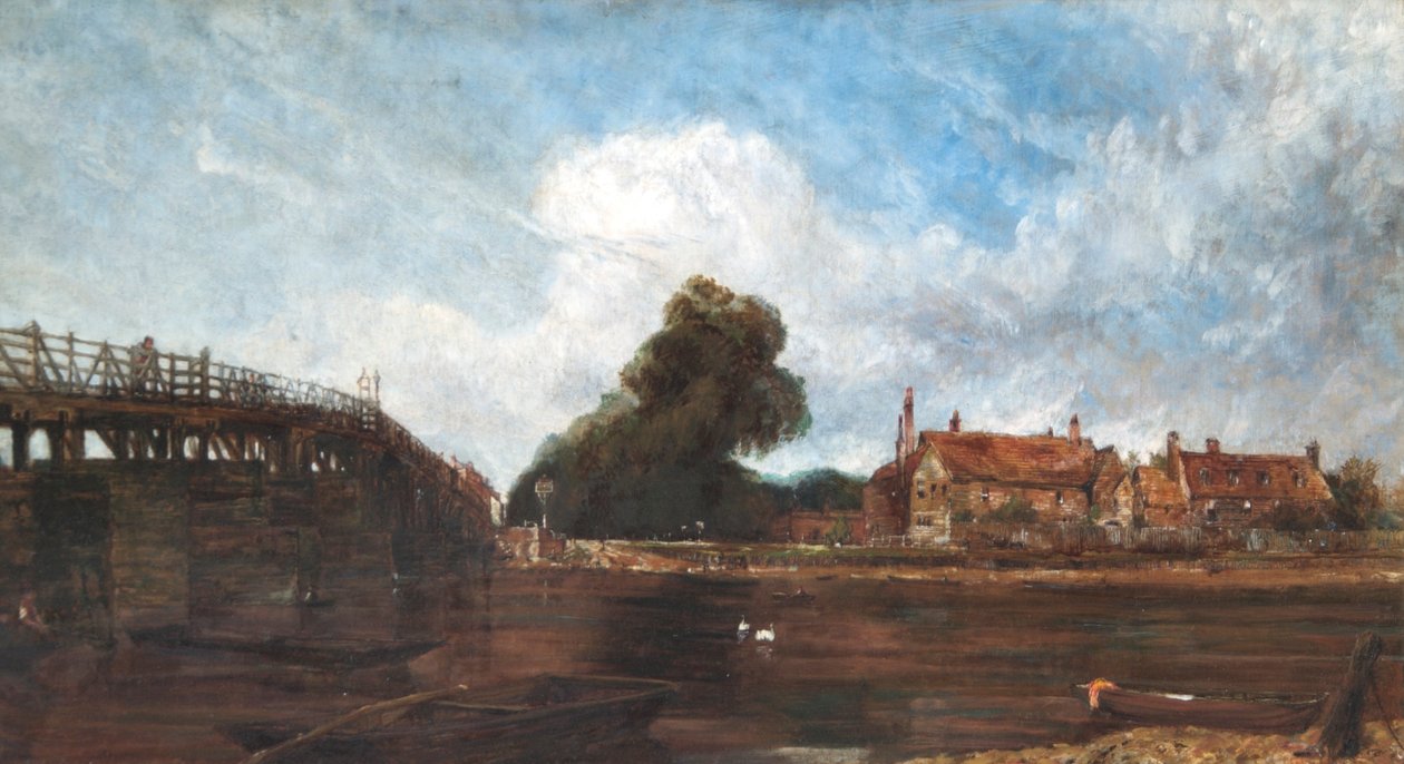 Stary most Hampton Court, ok.1875 (akwarela na papierze) autorstwa Harry Williams