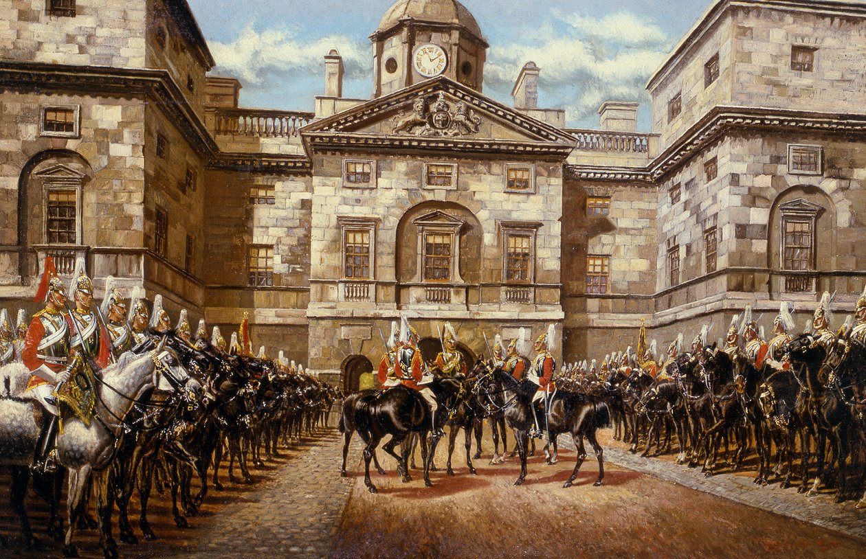 Montowanie gwardii: Gwardia Konna w Whitehall autorstwa Harry and Arthur Charles Payne