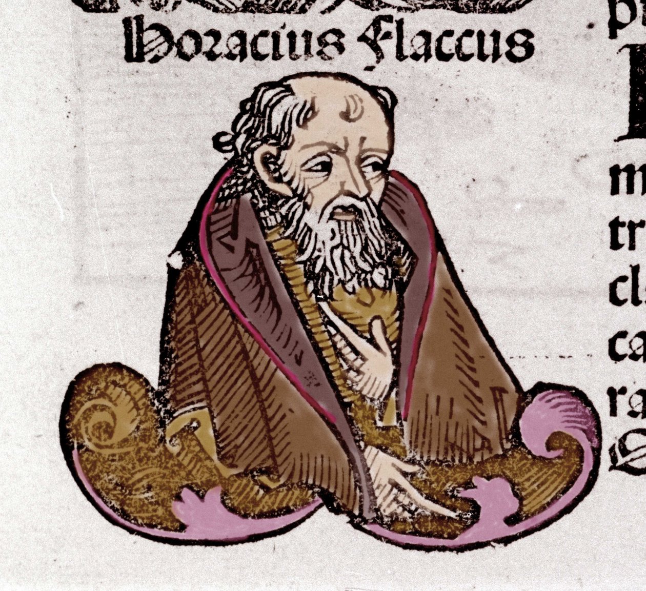 Portret Horacego (Quintus Horatius Flaccus) (65-8 pne), łacińskiego poety. W „Księdze Kroniki” Hartmanna Schedla. 1497 autorstwa Hartmann Schedel