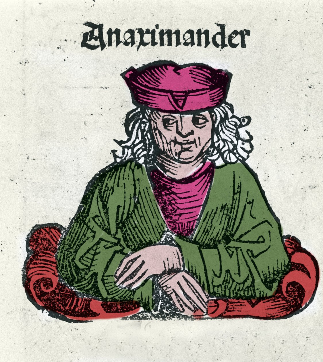 Reprezentacja Anaksymandrosa lub Anaksymandra De Miletus (610 - 547 pne), greckiego filozofa, matematyka i astronoma Ksylografia z „Kroniki Norymbergi” Hartmanna Schedla autorstwa Hartmann Schedel