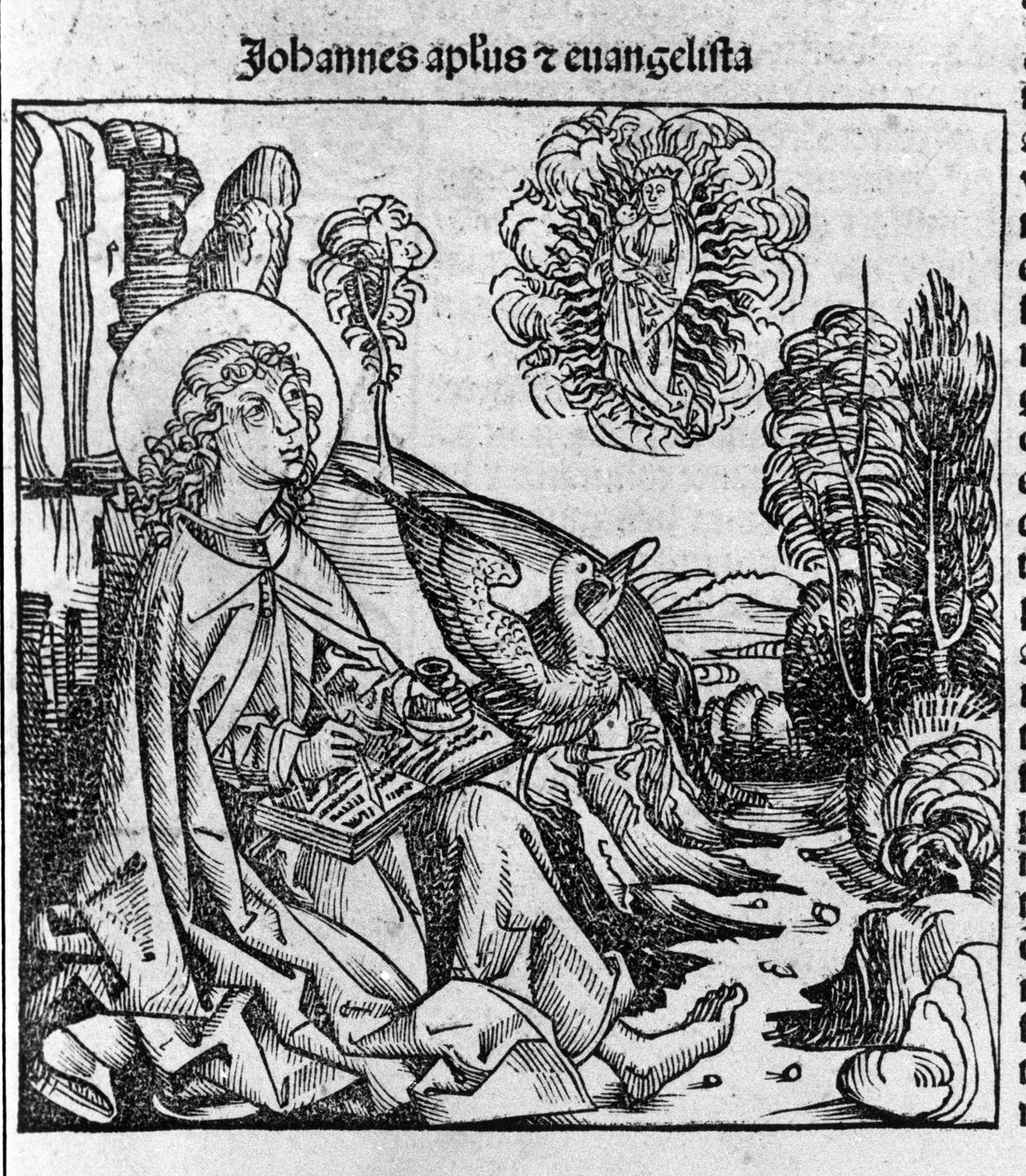 Reprezentacja ewangelisty św. Jana. Rycina z „Liber chronicarum” (kroniki norymberskie) Hartmanna Schedla 1493 autorstwa Hartmann Schedel