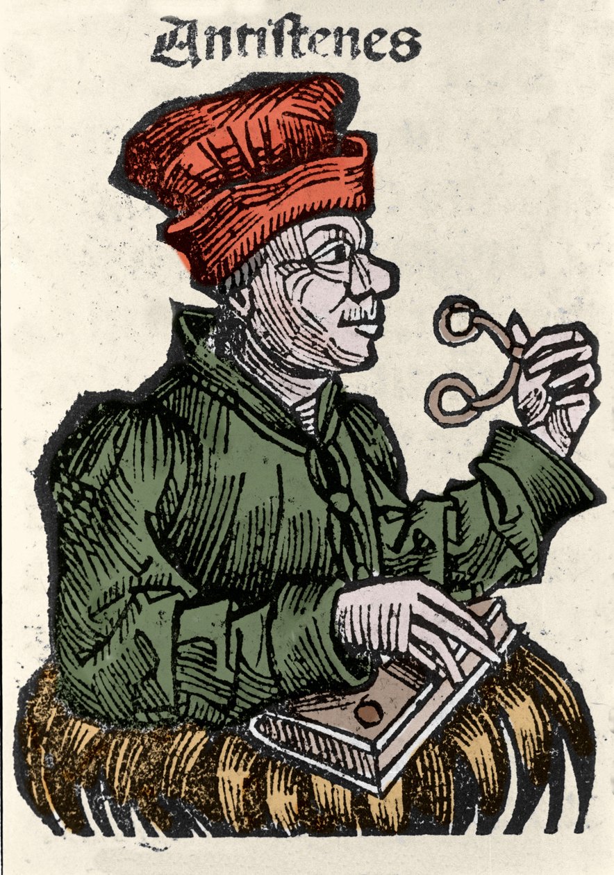 Grecki filozof Antysten (444-365 pne). Ksylografia „Kroniki Norymbergi” Hartmanna Schedela autorstwa Hartmann Schedel