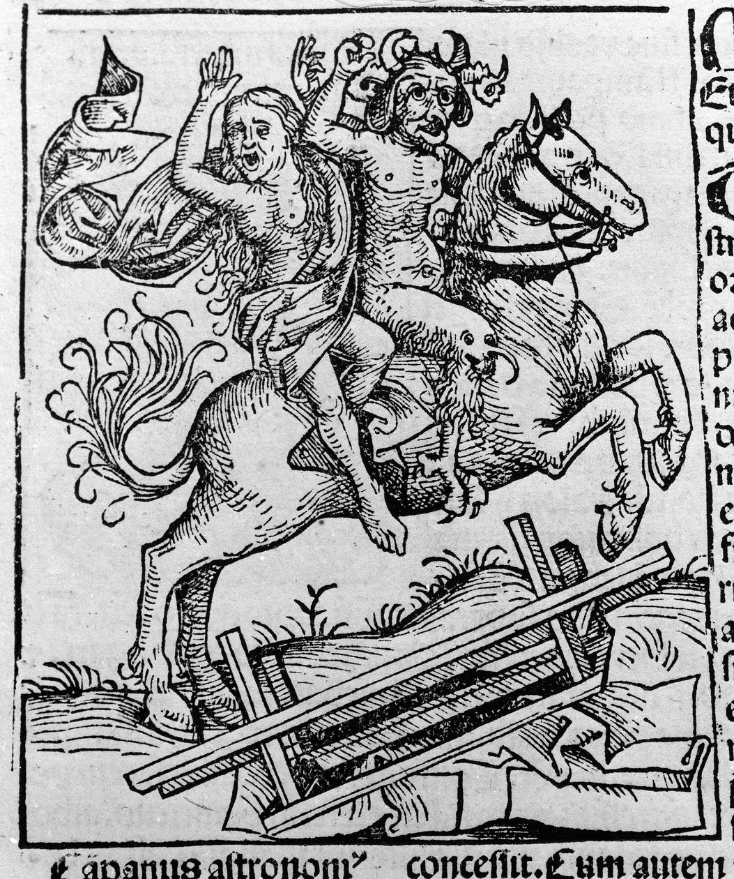Król, czarownica i ropucha Berkeley – William z Malmesbury „” Reprezentacja czarownicy z Berkeley ekshumowana z trumny przez demony””” Grawer z Hartmann Schedel „” Liber chronicarum”” Norymberga 1493 autorstwa Hartmann Schedel