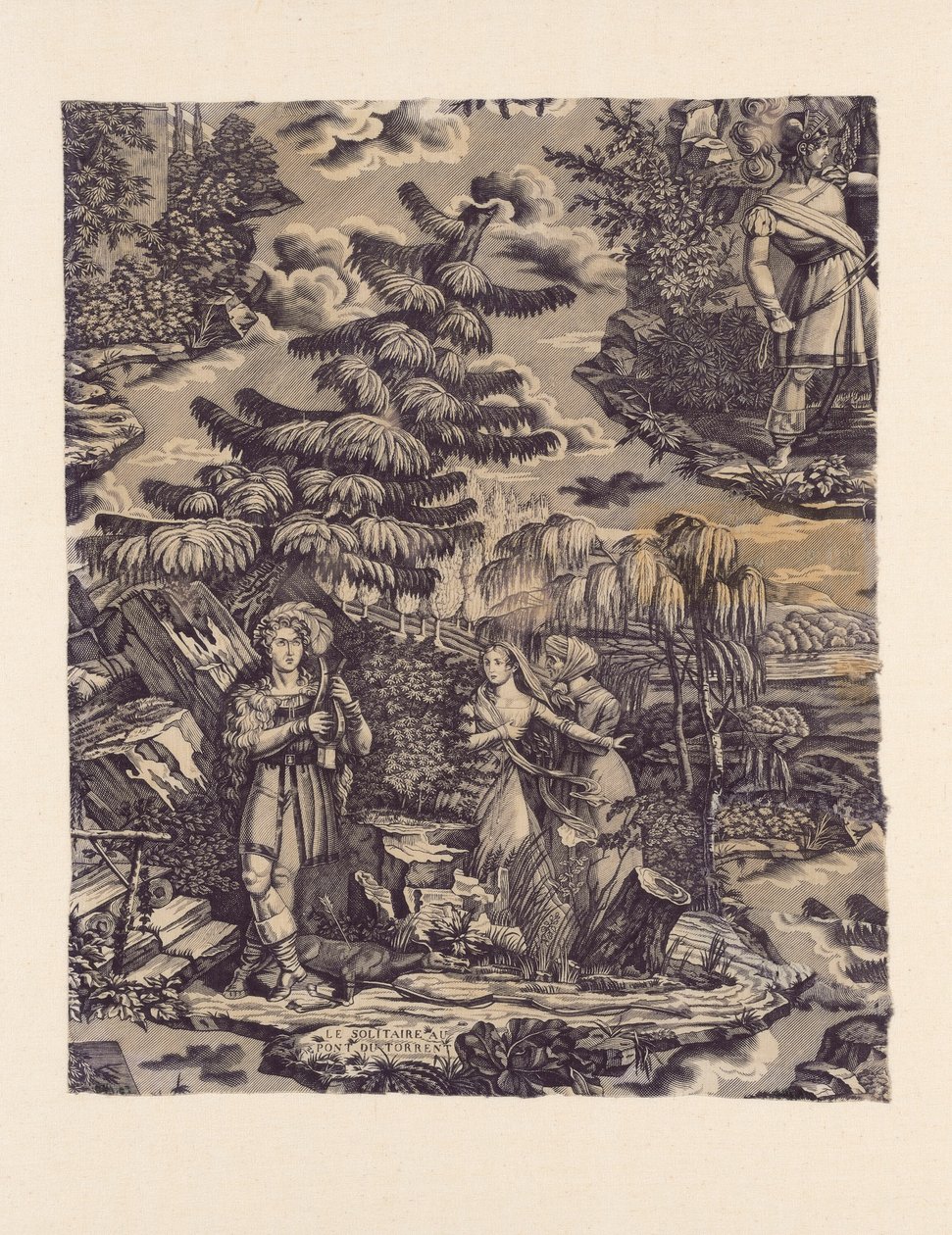 Le Solitaire au Pont du Torrent (Pustelnik przy moście nad rzeką) (Tkanina meblowa) autorstwa Hartmann et Fils