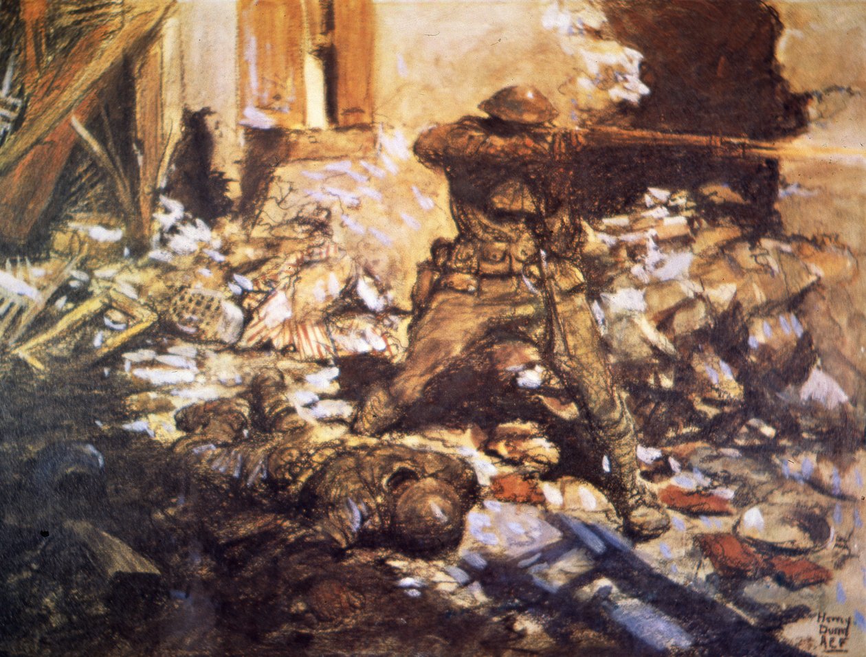 Walki uliczne w wiosce nad Marną autorstwa Harvey T. Dunn