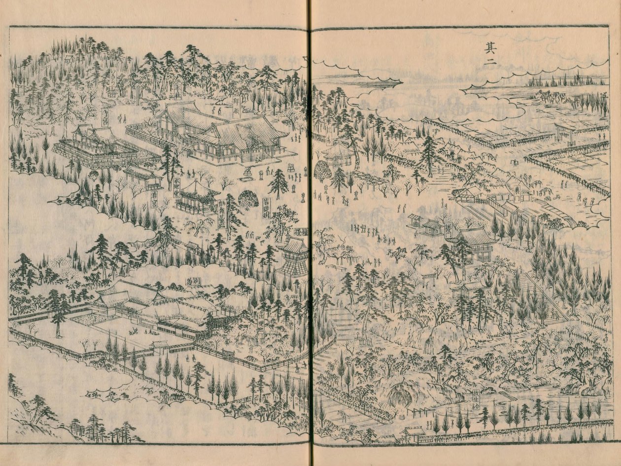 Świątynia Takata Hachimangū w Edo Meisho Zue vol. 4 (książka 11) autorstwa Hasegawa Settan