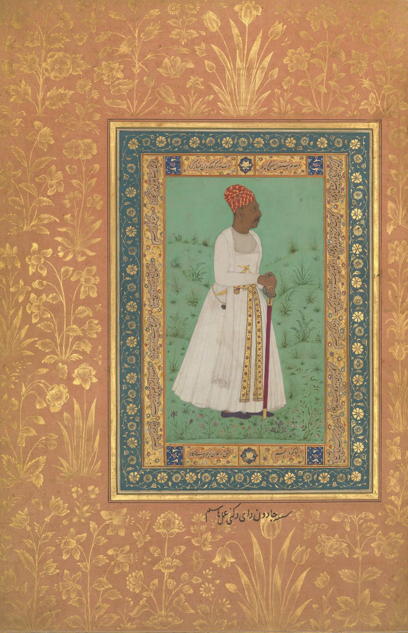 Portret Jaduna Rai Deccaniego, folio z albumu Szahdżahan, prostokąt: ca. 1622, verso: ca. 1530-50 autorstwa Hashim