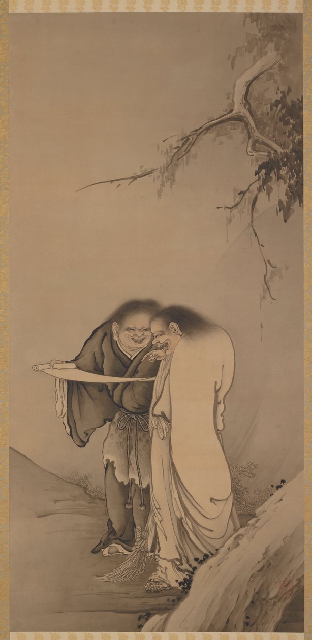 The Chinese Taoist Immortals, Han-shan and Shih-te Kanzan and Jittoku, Meiji era, 1886. autorstwa Hashimoto Gaho