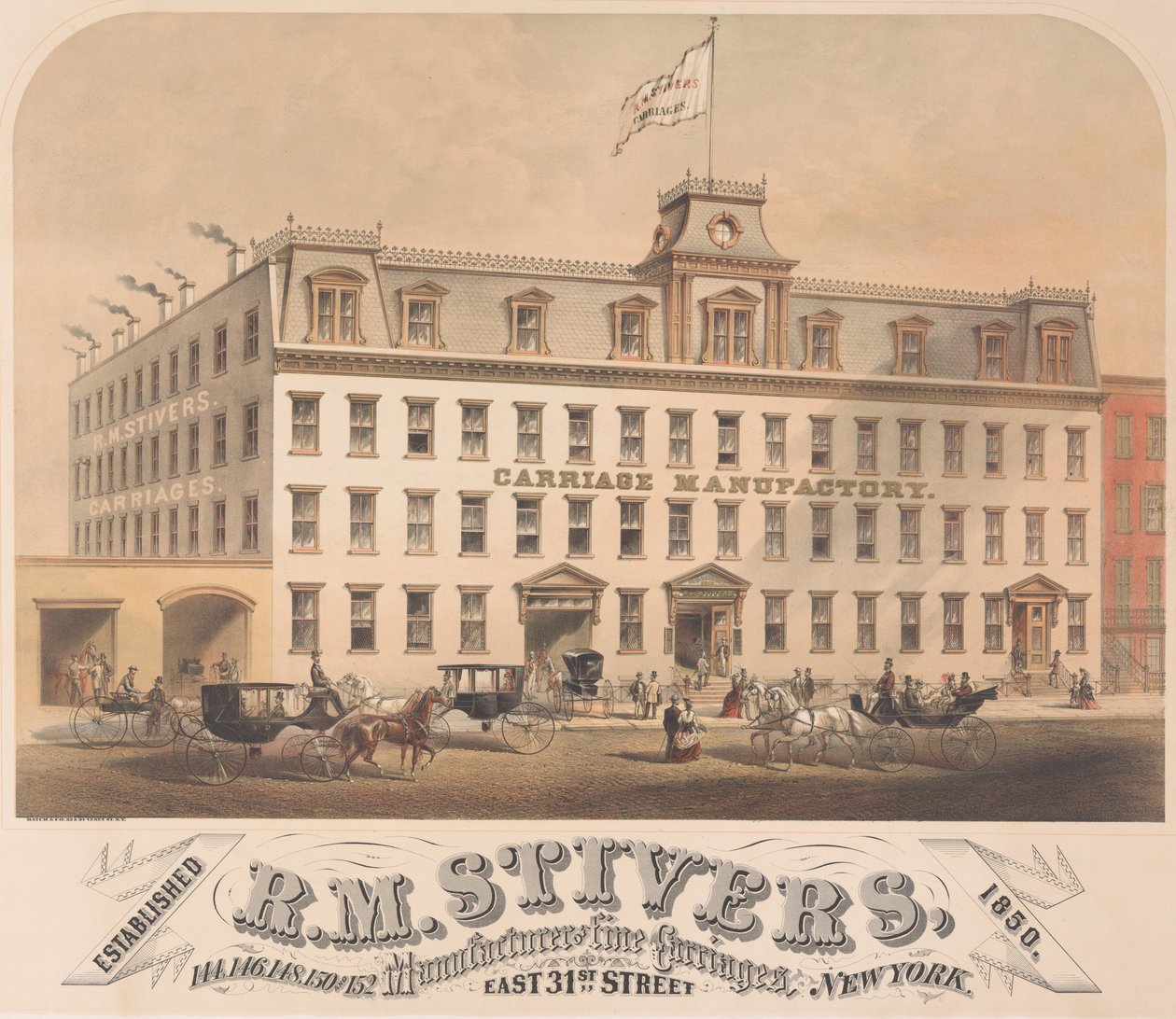 RM Stivers, Manufacturers of Fine Carriages, 146-152 East 31st Street, Nowy Jork, 1872-73. autorstwa Hatch and Co.