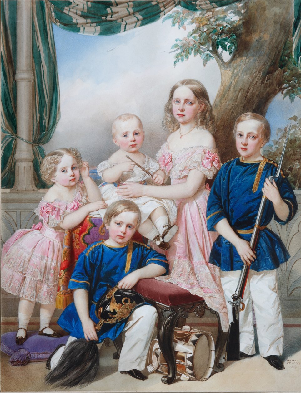 Dzieci księcia Piotra Oldenburga 18121881: Aleksandra, Katharine, Nikolaus, Alexander i Georg autorstwa Hau
