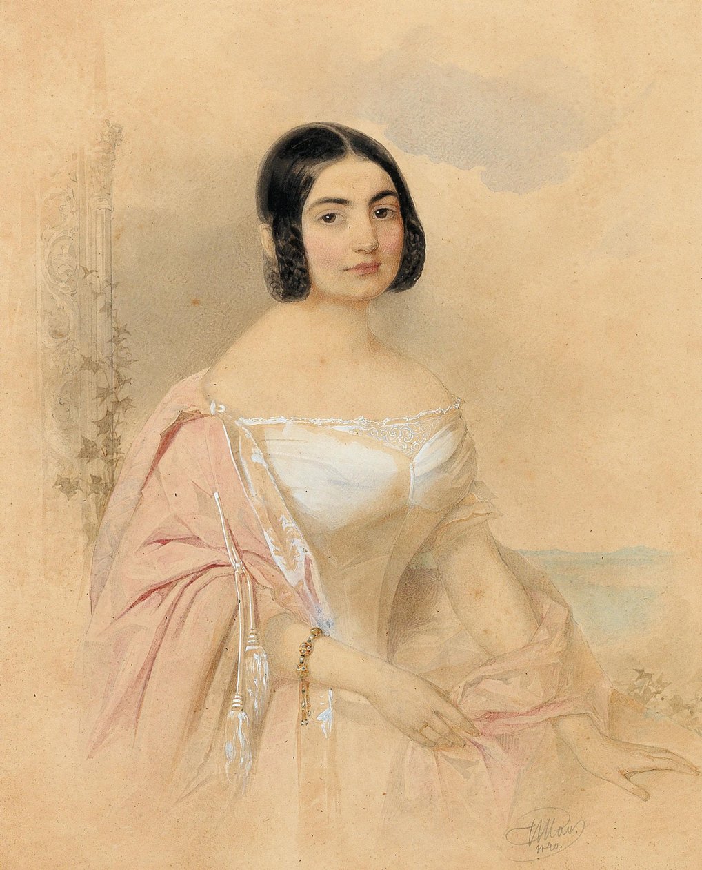 Portret hrabiny Marii von Tattenbach z domu von Lion, 1840 r. autorstwa Hau
