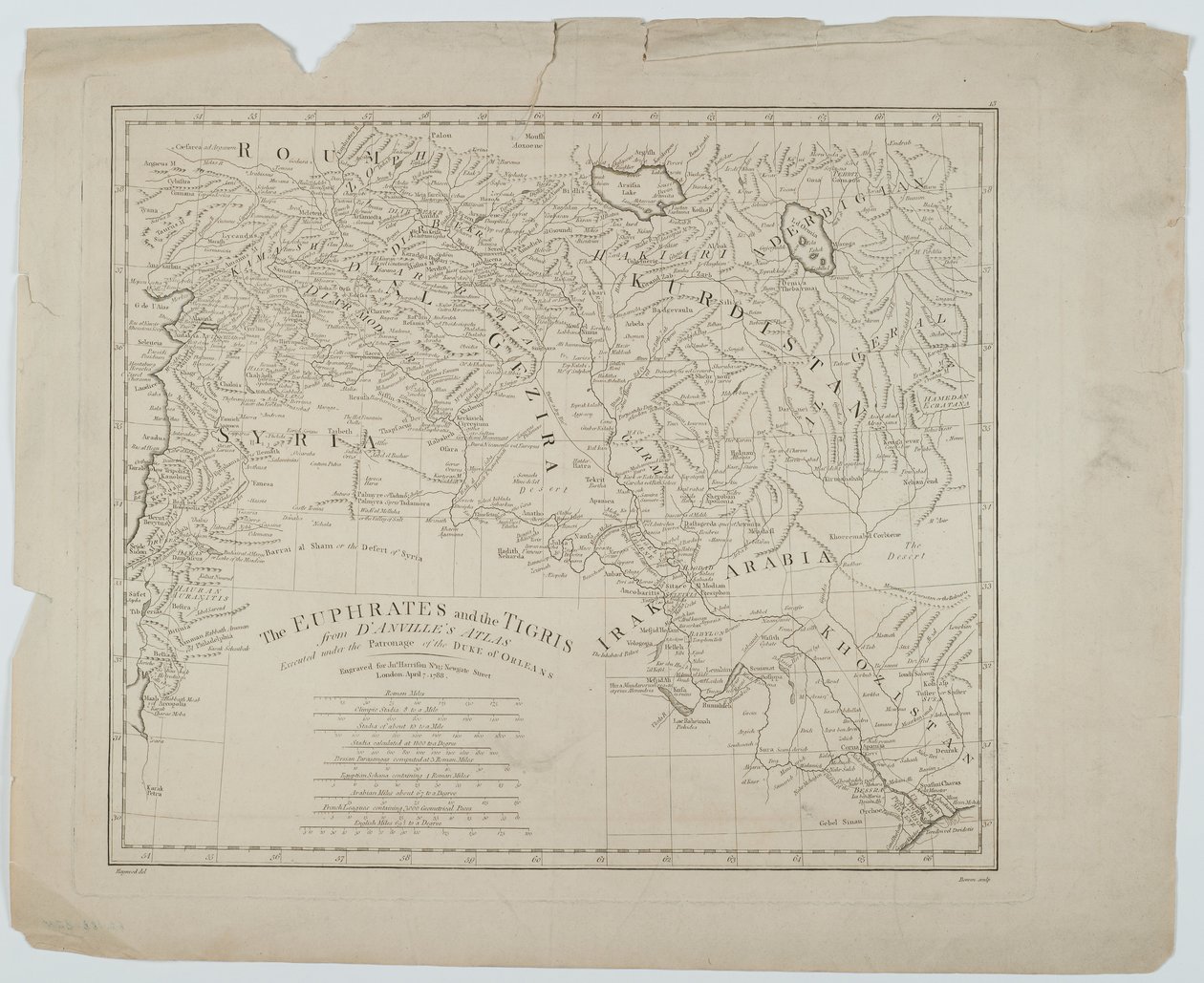 Eufrat i Tygrys z Atlasu Danville, grawerowane przez Thomasa Bowena, 1788 autorstwa Haywood Haywood