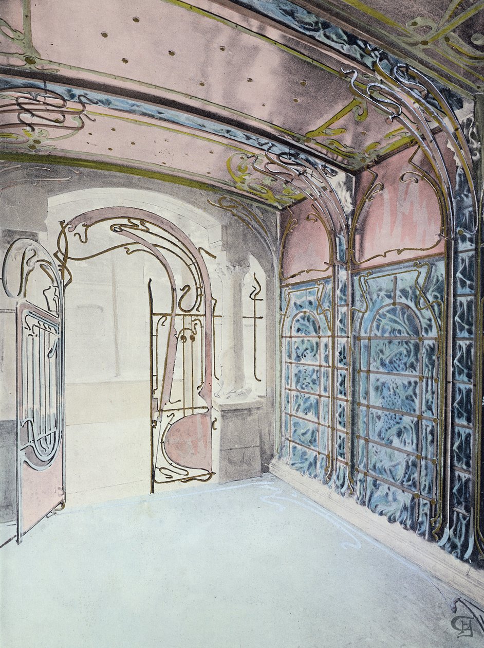 Hol wejściowy „Castel-Beranger”, ilustracja z książki Hectora Guimarda (1867-1942) autorstwa Hector Guimard