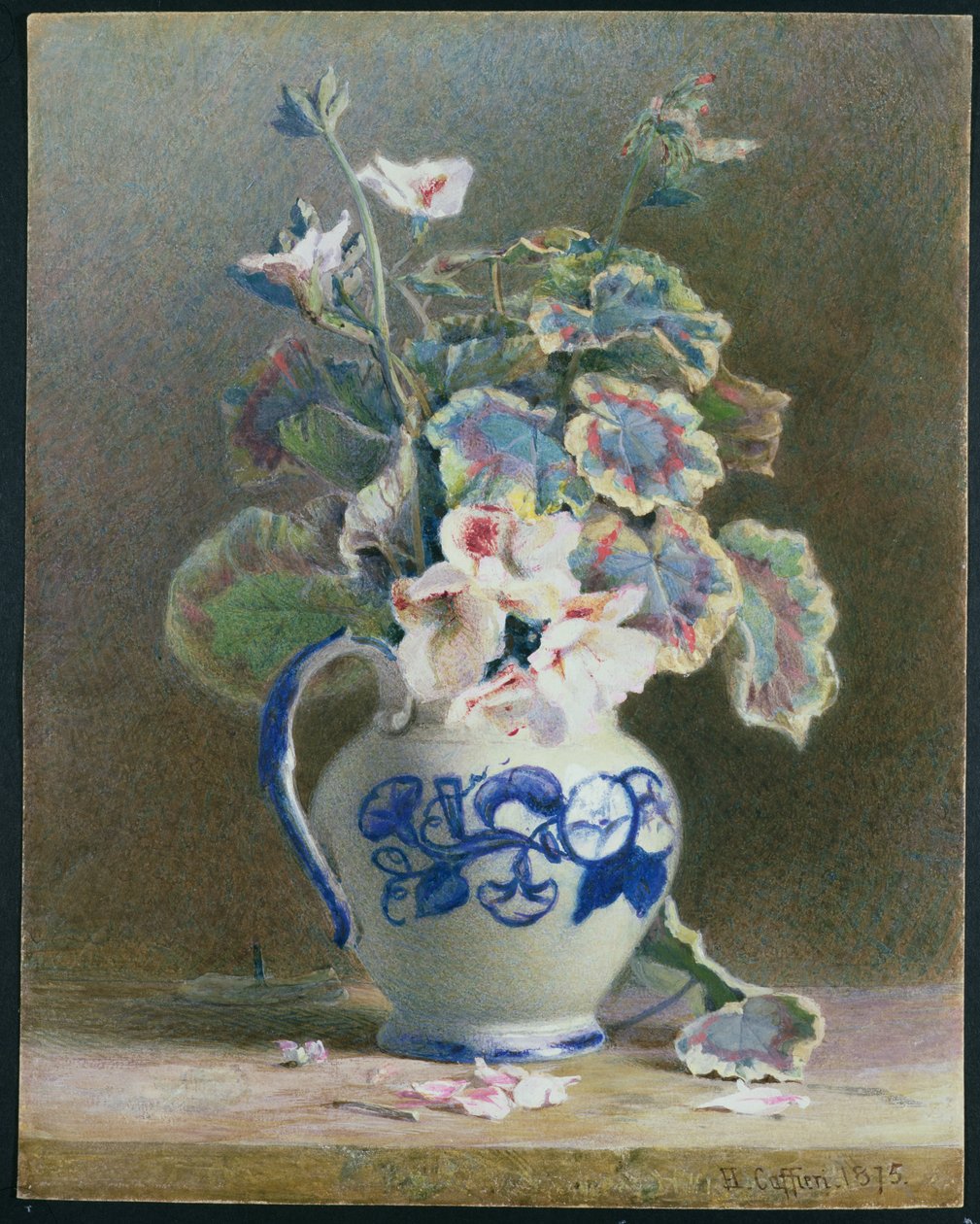 Pelargonie w chińskim dzbanku, 1875 (wc, gwasz na papierze) autorstwa Hector Caffieri
