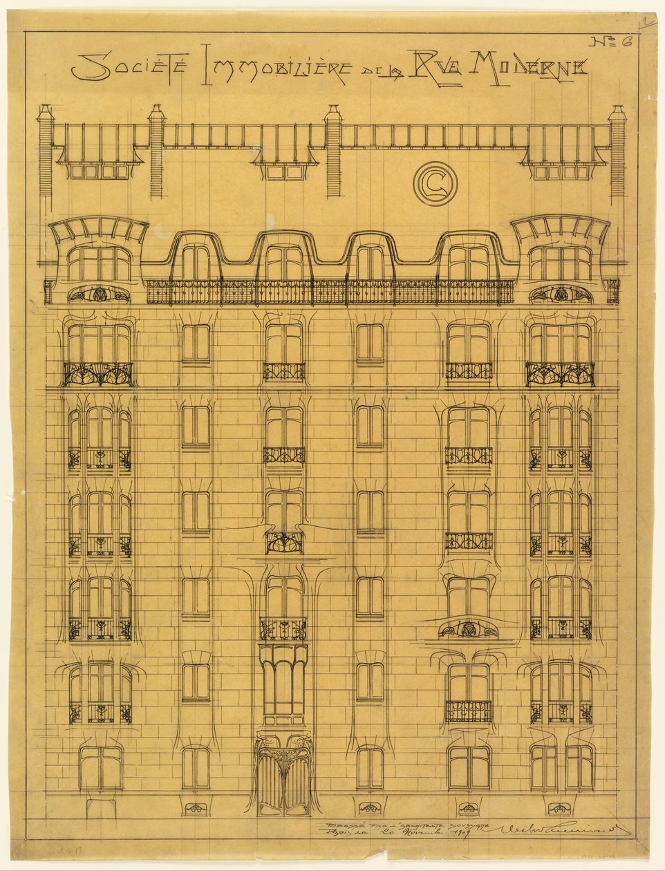 Projekt Fasady Societé Immobilière de la Rue Modern, nr 6 autorstwa Hector Guimard
