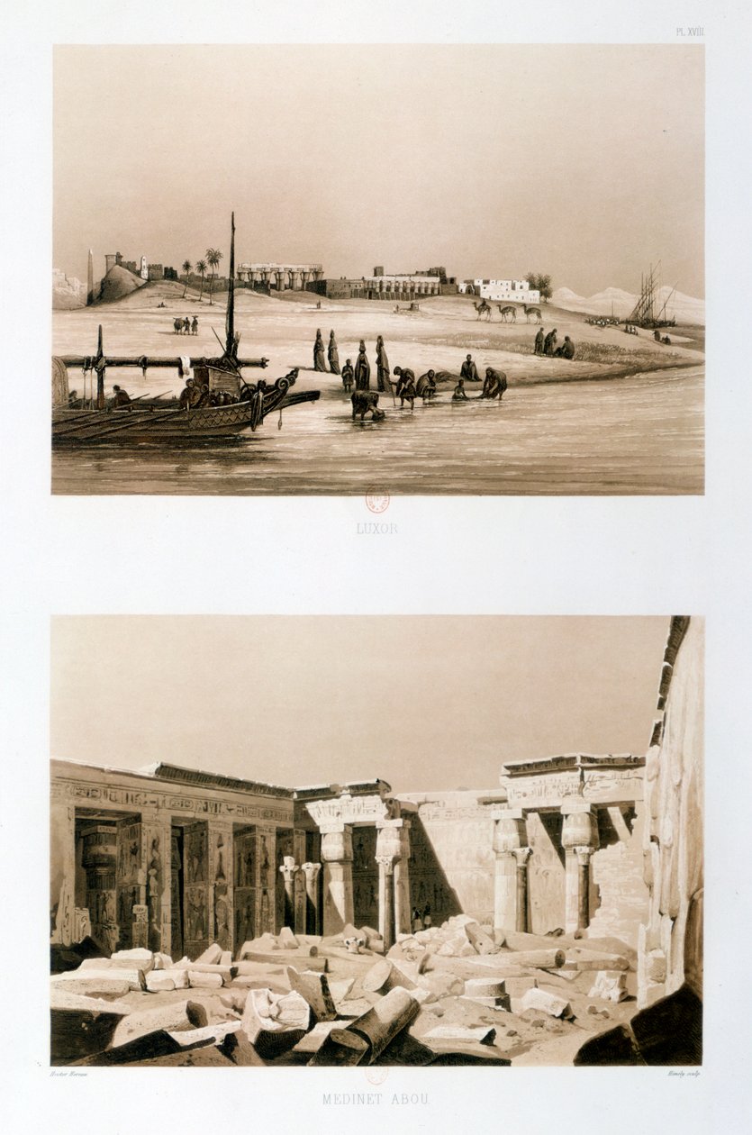 Luksor i Medinet Habu, Egipt, 1841 autorstwa Hector Horeau