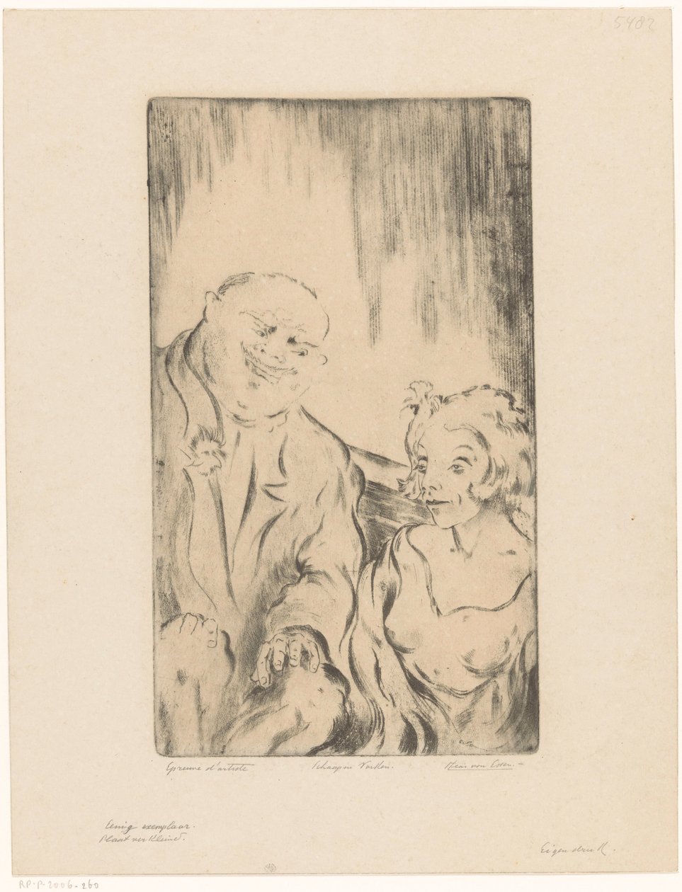 Owca i świnia (oryginalny tytuł na obiekcie) Mężczyzna i kobieta (tytuł serii) autorstwa Hein von Essen (signed by artist)