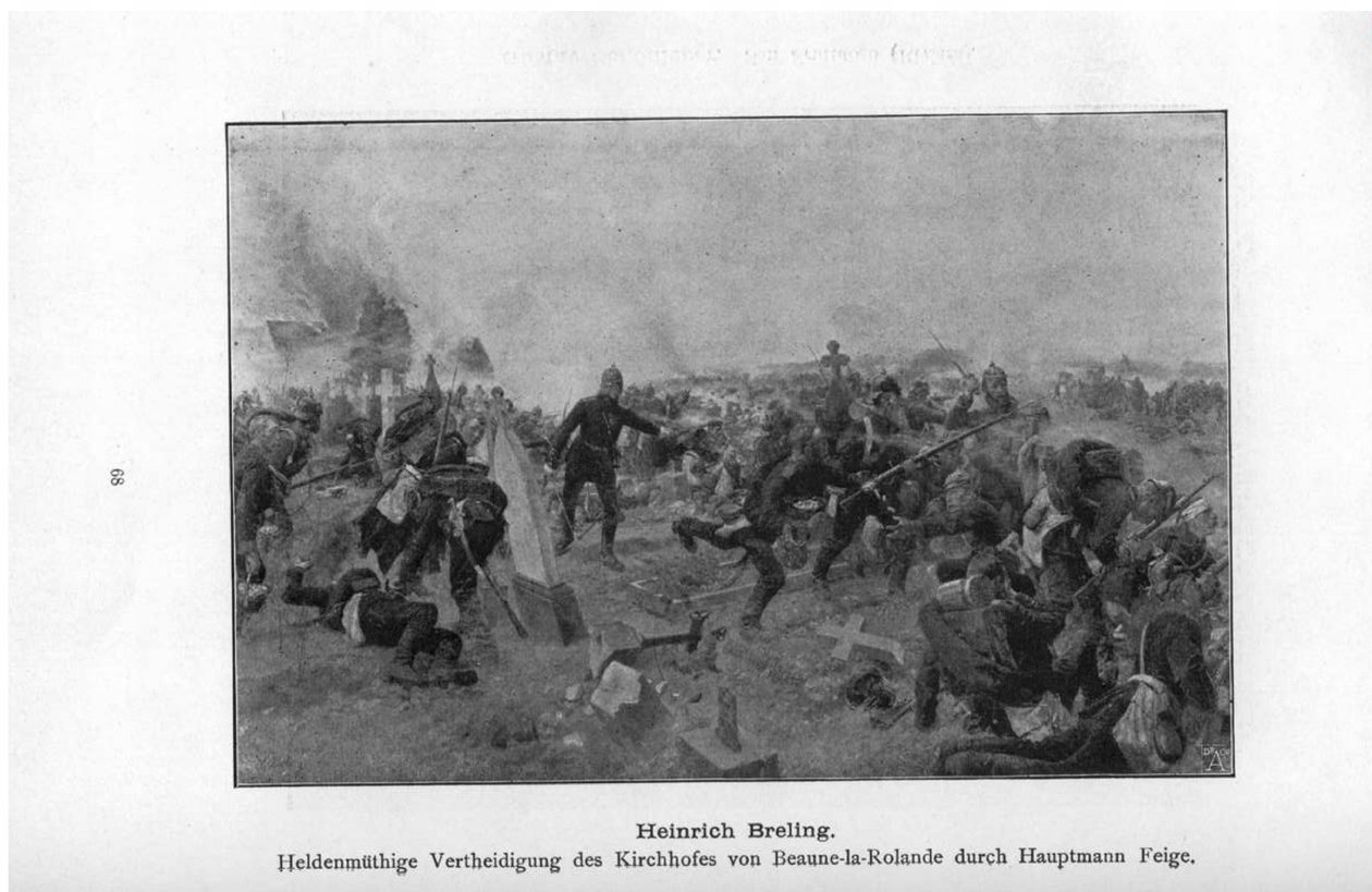 Bohaterska obrona cmentarza Beaune-la-Rolande przez kapitana Feige autorstwa Heinrich Breling