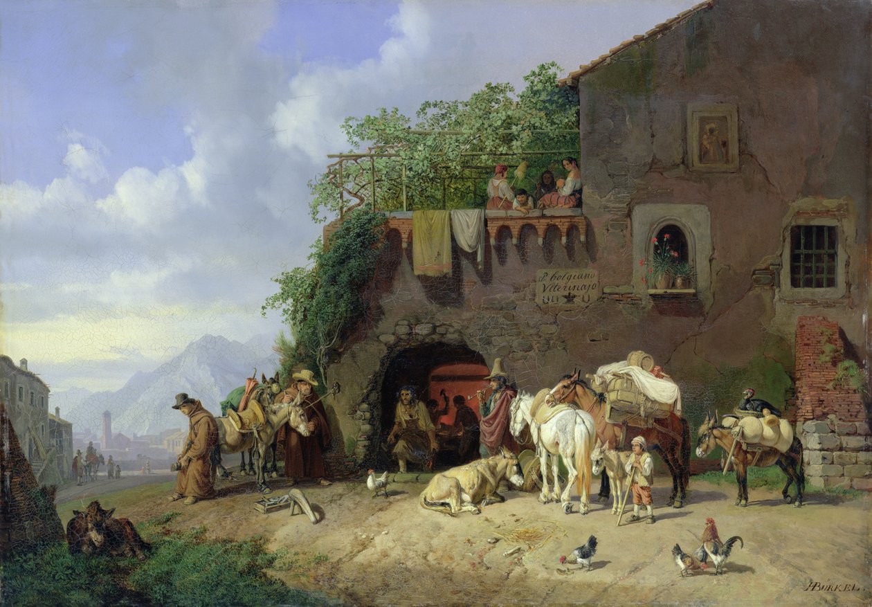 Włoska wioska Forge autorstwa Heinrich Burkel