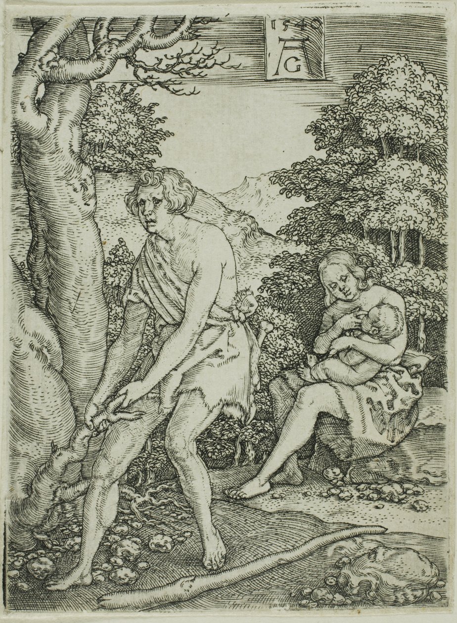Adam i Ewa w pracy, z Historii Adama i Ewy autorstwa Heinrich Aldegrever