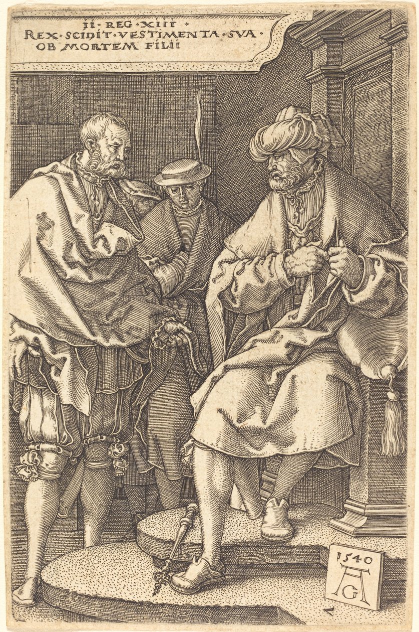 David zrzuca szaty na wieść o śmierci swojego syna, 1540. autorstwa Heinrich Aldegrever