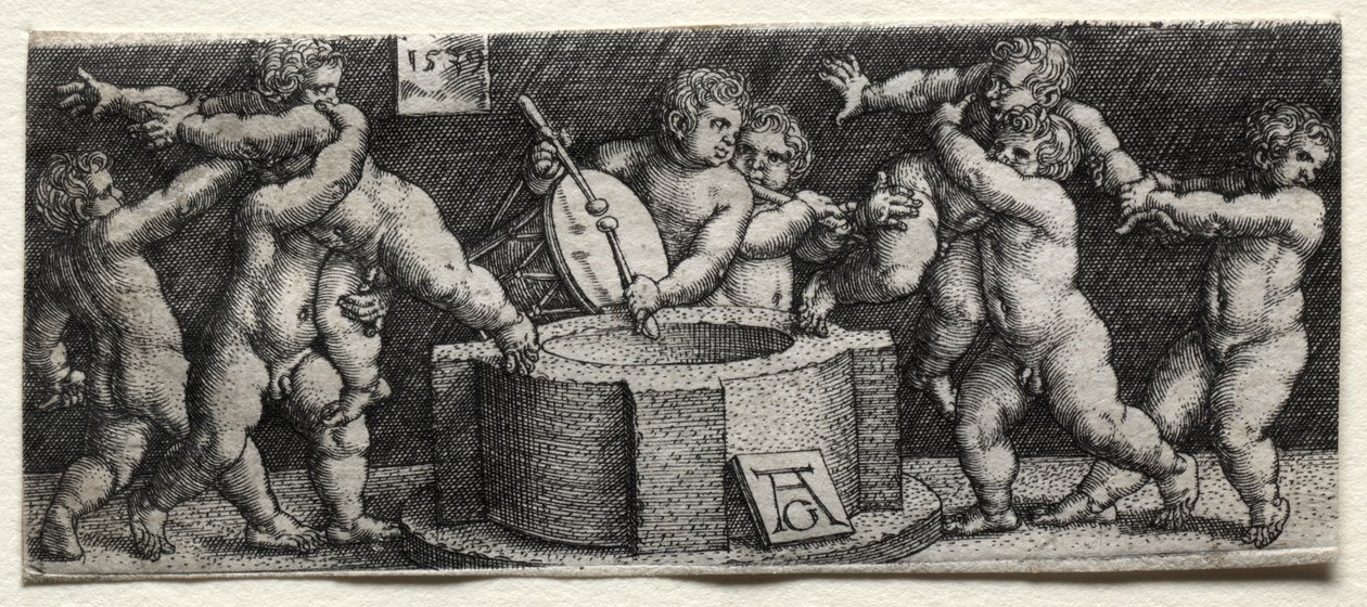 Osiem nagich dzieci przy studni, 1539. autorstwa Heinrich Aldegrever