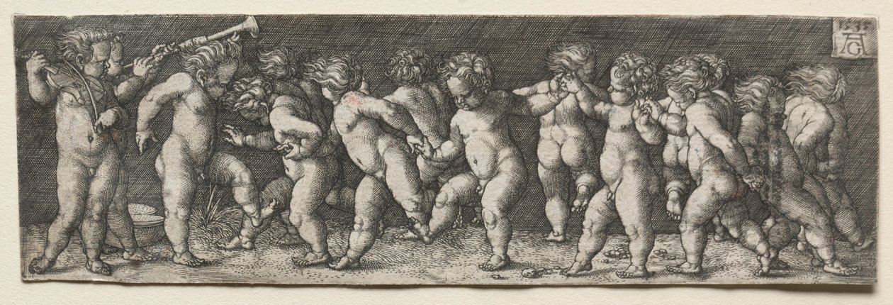 Piętnaście tańczących nagich dzieci, 1535. autorstwa Heinrich Aldegrever