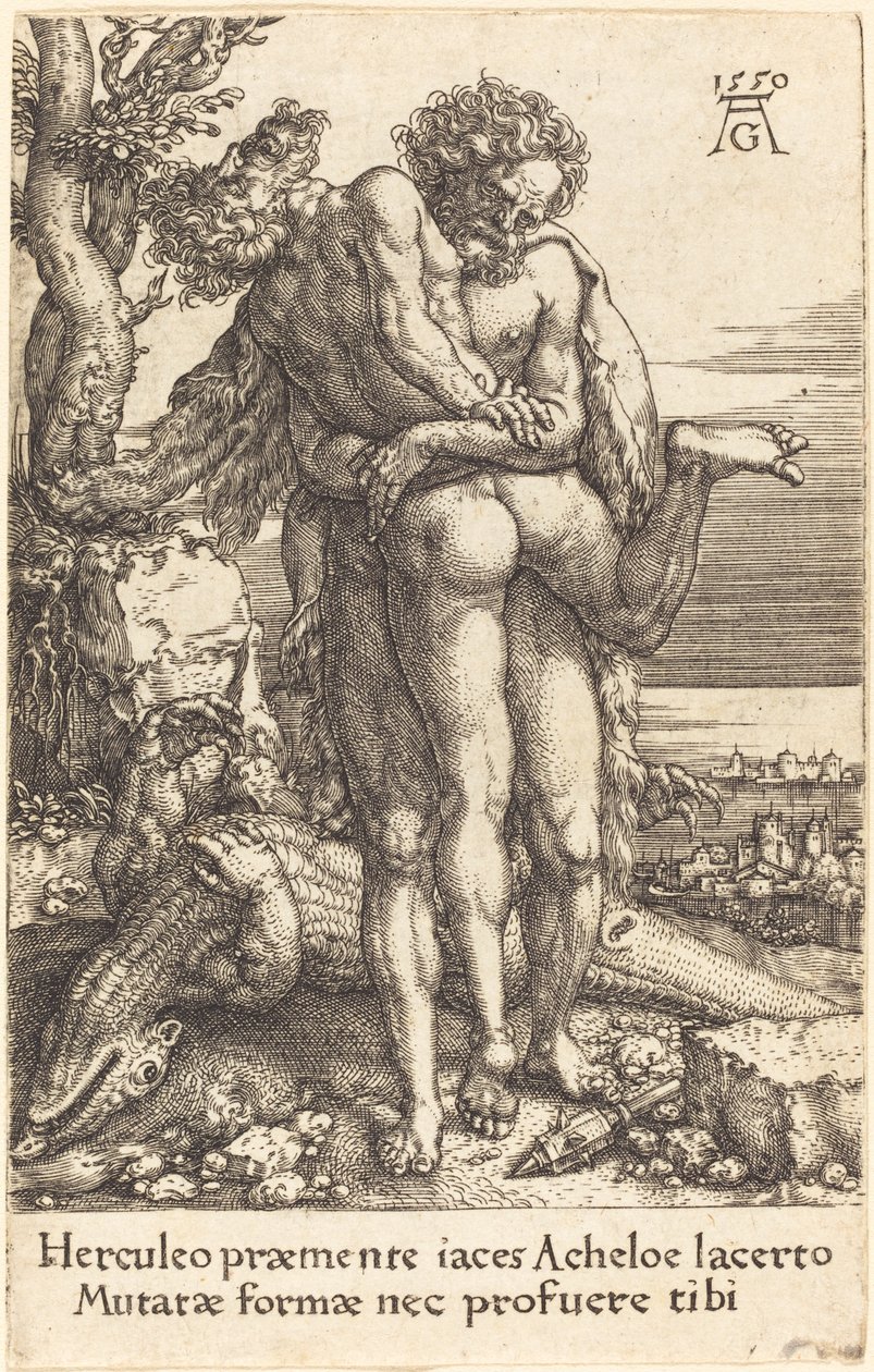 Herkules walczący z bogiem rzeki Achelos, 1550. autorstwa Heinrich Aldegrever