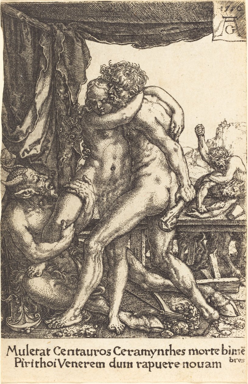 Herkules zapobiegający zgwałceniu centaurów na Hippodamii, 1550. autorstwa Heinrich Aldegrever