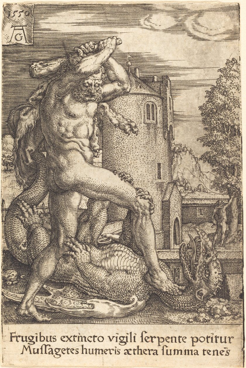 Herkules zabija smoka autorstwa Heinrich Aldegrever