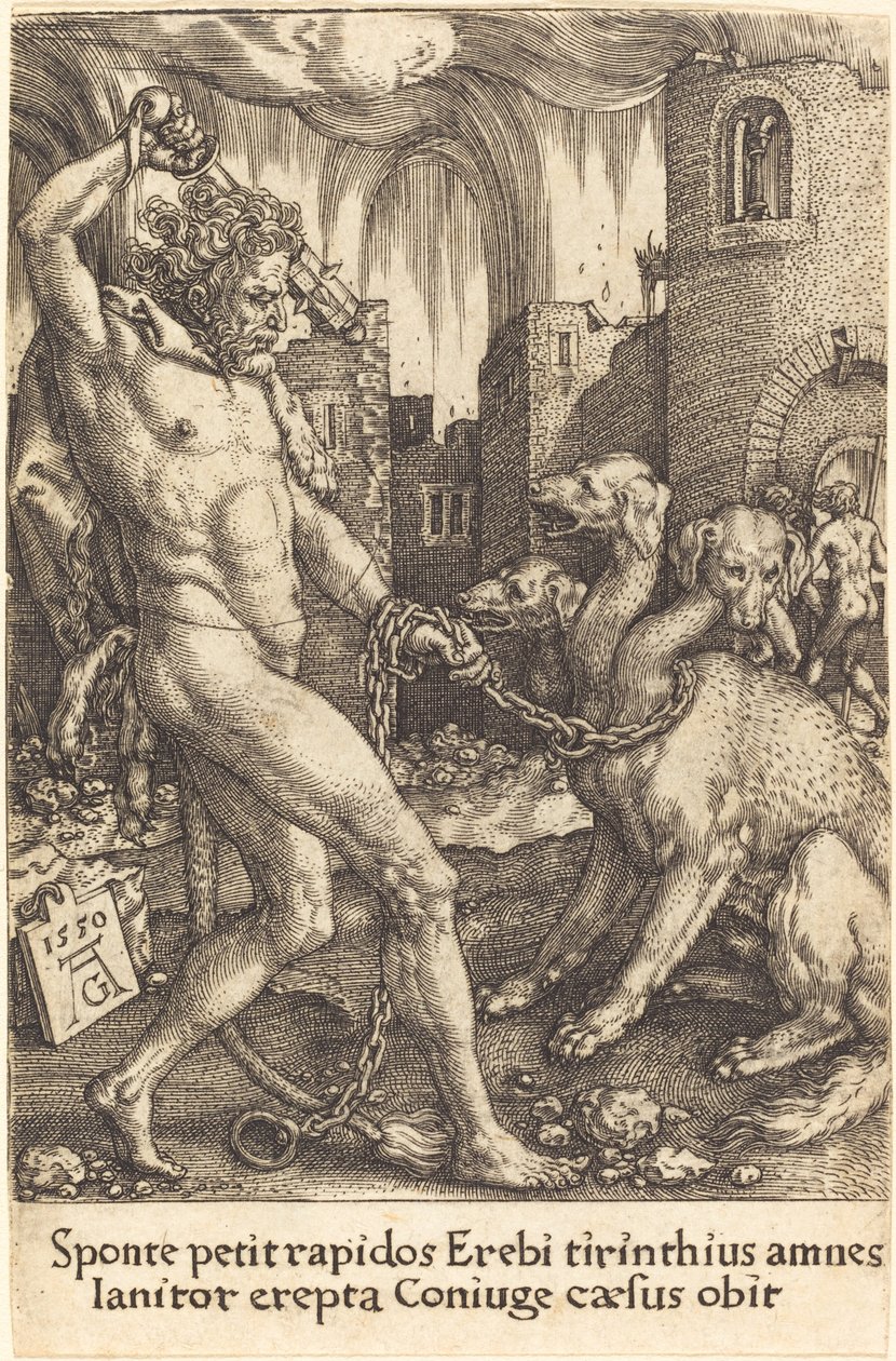 Herkules i Cerber autorstwa Heinrich Aldegrever