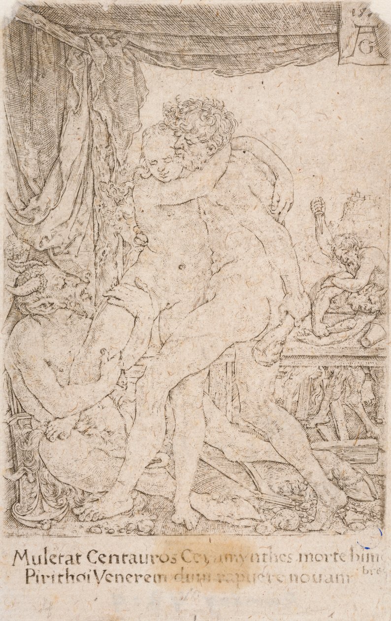 Herkules i Hippodameia, z serii:  The Labours of Hercules (10) autorstwa Heinrich Aldegrever