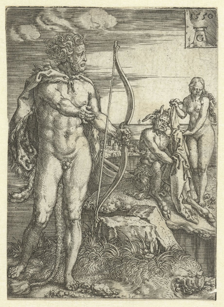 Herkules ratuje Deianirę przed Nessus Prace Herkulesa (tytuł serii) autorstwa Heinrich Aldegrever