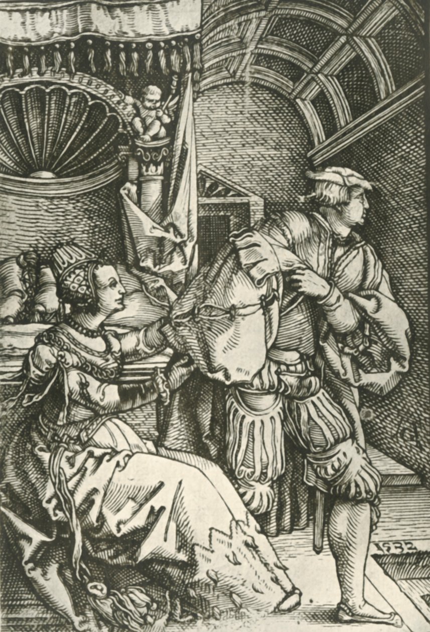 Józef uciekający przed żoną Potyfara, c1532, 1908. autorstwa Heinrich Aldegrever