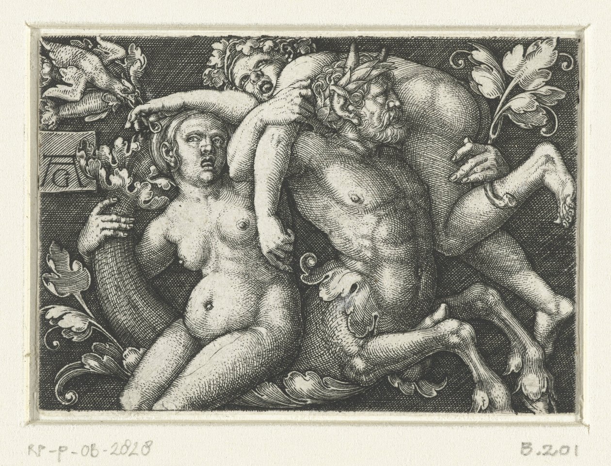 Ornament z trytonem i dwiema nereidami autorstwa Heinrich Aldegrever