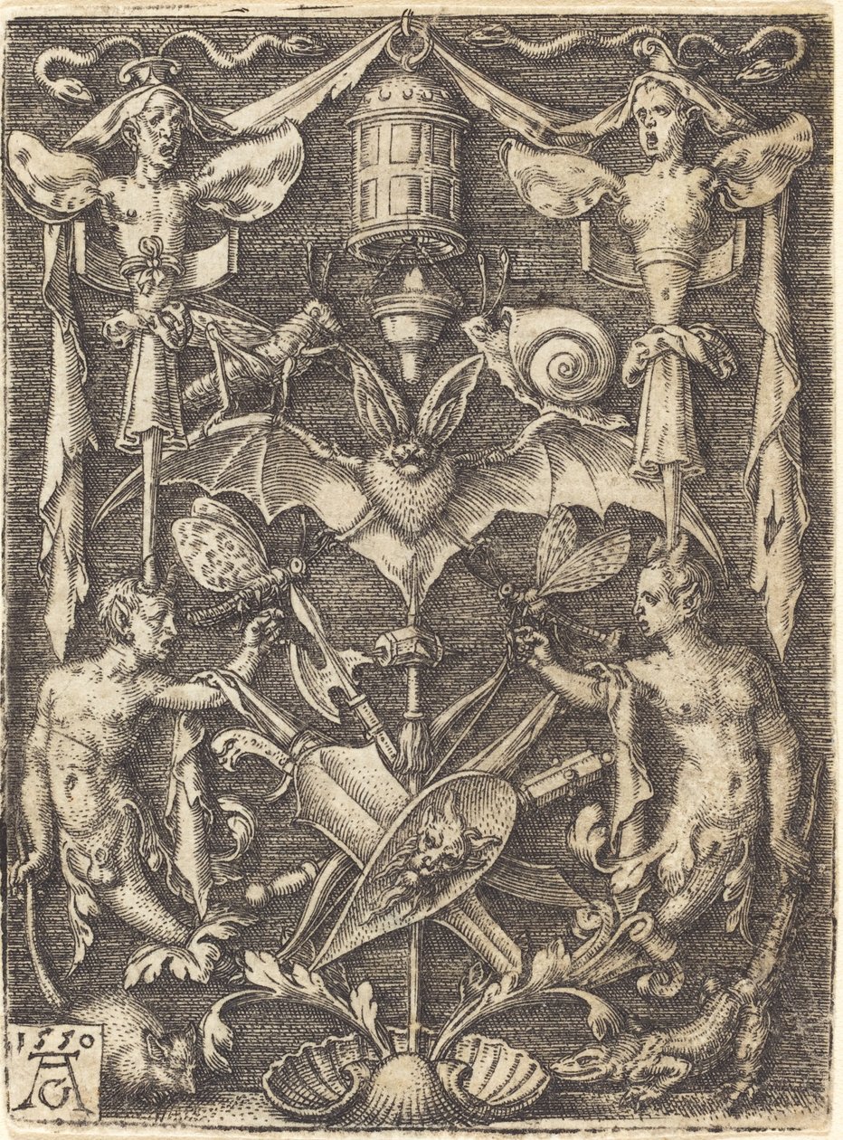 Ozdoba z trofeum broni, 1550. autorstwa Heinrich Aldegrever